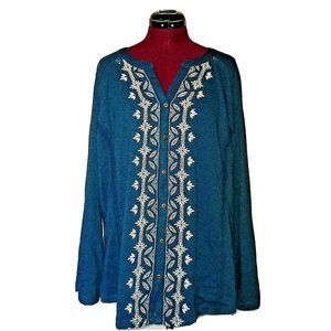Style & Co Top Teal Women Embroidered Plus Size 2X